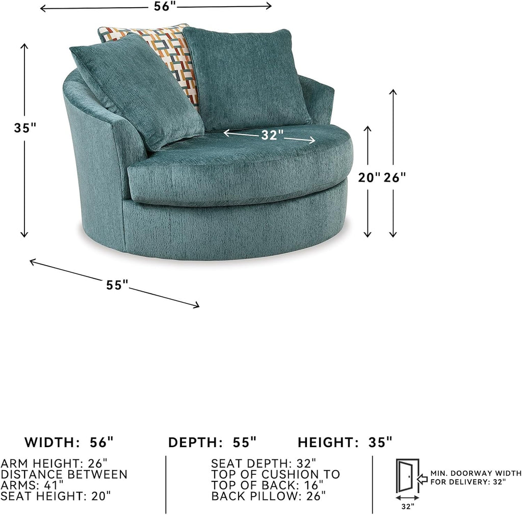 Signature Design by Ashley Laylabrook Scandinavian Upholstered Oversized Swivel Accent Chair with 3 Back Pillows, Green