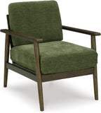 Signature Design by Ashley Bixler Showood Accent Chair, Olive Green | Plush chenille blend upholstery, Reversible cushion, Exposed engineered wood frame, Cozy reading nook, Wood accent chair