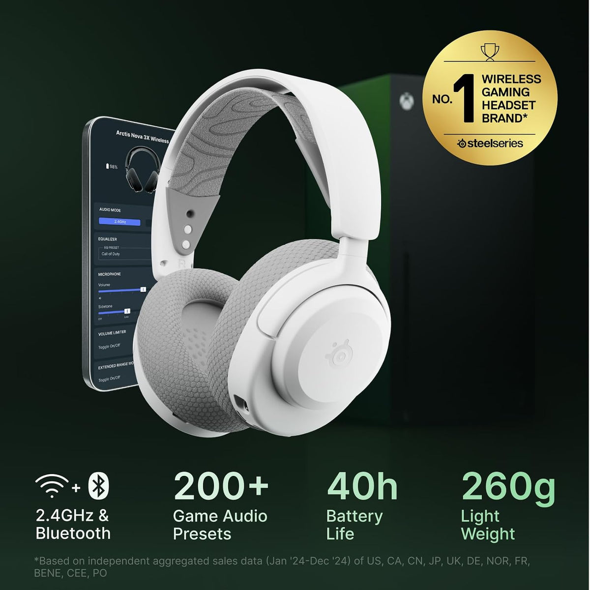 SteelSeries Arctis Nova 3X Wireless - Xbox Headset - Gaming Headset - Mobile App Control - 40 HR Battery with fast charging - Compatible with Xbox, PC, Switch and more - 2.4GHz/Bluetooth - White