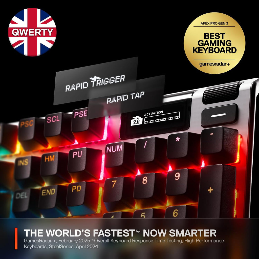 SteelSeries Apex Pro Gen 3 Gaming Keyboard - Hall Effect Keyboard, Magnetic Keyboard with OmniPoint 3.0 Switches - Adjustable Actuation, Rapid Trigger, Rapid Tap/SOCD - English QWERTY