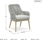 Signature Design by Ashley Seton Creek Cottage Nuvella Weather Resistant Fabric Outdoor Dining Arm Chair with Cushion, Set of 2, Light Brown & Light Gray