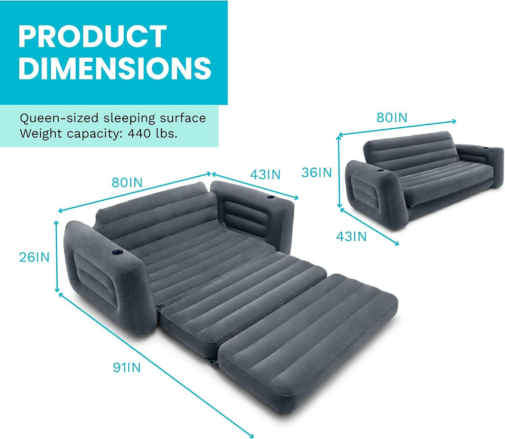 Intex Inflatable Pull-Out Sofa Convertible Queen Size Air Mattress