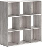 Signature Design by Ashley Paxberry 9 Cube Organizer Bookshelf, Whitewash | Engineered wood and laminate, Replicated worn-through paint, Fits 10.5 in storage bins, Alternating open and closed backs