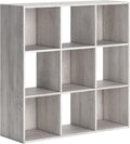 Signature Design by Ashley Paxberry 9 Cube Organizer Bookshelf, Whitewash | Engineered wood and laminate, Replicated worn-through paint, Fits 10.5 in storage bins, Alternating open and closed backs