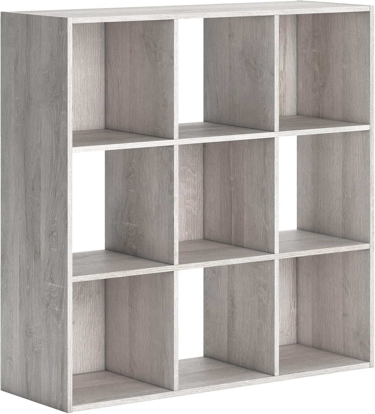 Signature Design by Ashley Paxberry 9 Cube Organizer Bookshelf, Whitewash | Engineered wood and laminate, Replicated worn-through paint, Fits 10.5 in storage bins, Alternating open and closed backs