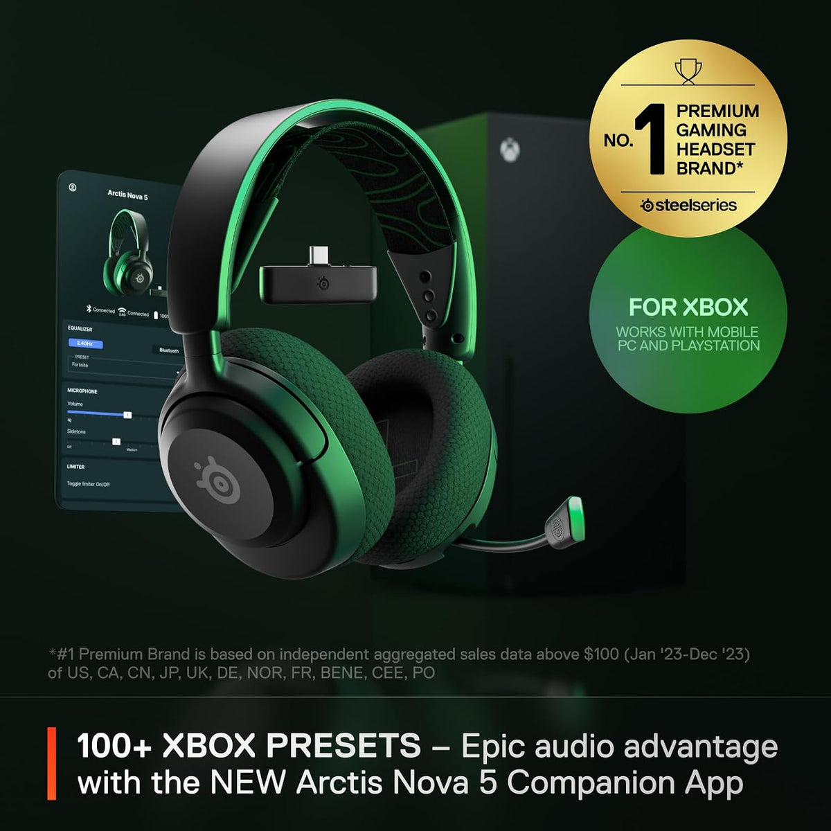 SteelSeries Arctis Nova 5X Wireless - Xbox Gaming Headset - 100+ Audio Presets via App - Neodymium Magnetic Drivers - 60H Battery - 2.4GHz/BT - ClearCast Gen2.X Mic - Supports PC, PS, Mobile