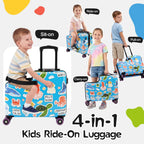 20" Ride On Luggage for Kids,Cute Pattern,Lightweight Hardshell Carry-On Luggage with Double Spinner Wheels,TSA Lock,Circular Handrail,Safety Belt,Foot Pedal,for Boys&Girls,Load Cap. 120 lbs (Blue)