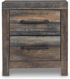 Signature Design by Ashley Drystan Rustic 2 Drawer Nightstand, USB-C | Engineered wood, Weatherworn brown finish, 2 faux-linen lined drawers, Dual USB-C ports, Small space solution