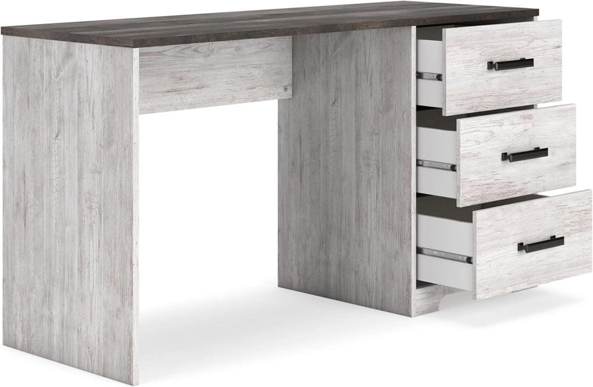Signature Design by Ashley Farmhouse Desk with Drawers, 54", White & Gray | Engineered wood, 3 smooth-gliding drawers, Fully finished back, 19 in depth, Modern farmhouse style, Shawburn Series