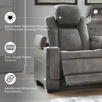 Signature Design by Ashley Faux Leather Power Reclining Sofa, Slate | 15-minute assembly, Zero gravity reclining couch, Drop-down table, Wireless charging, Power headrest, Next-Gen series