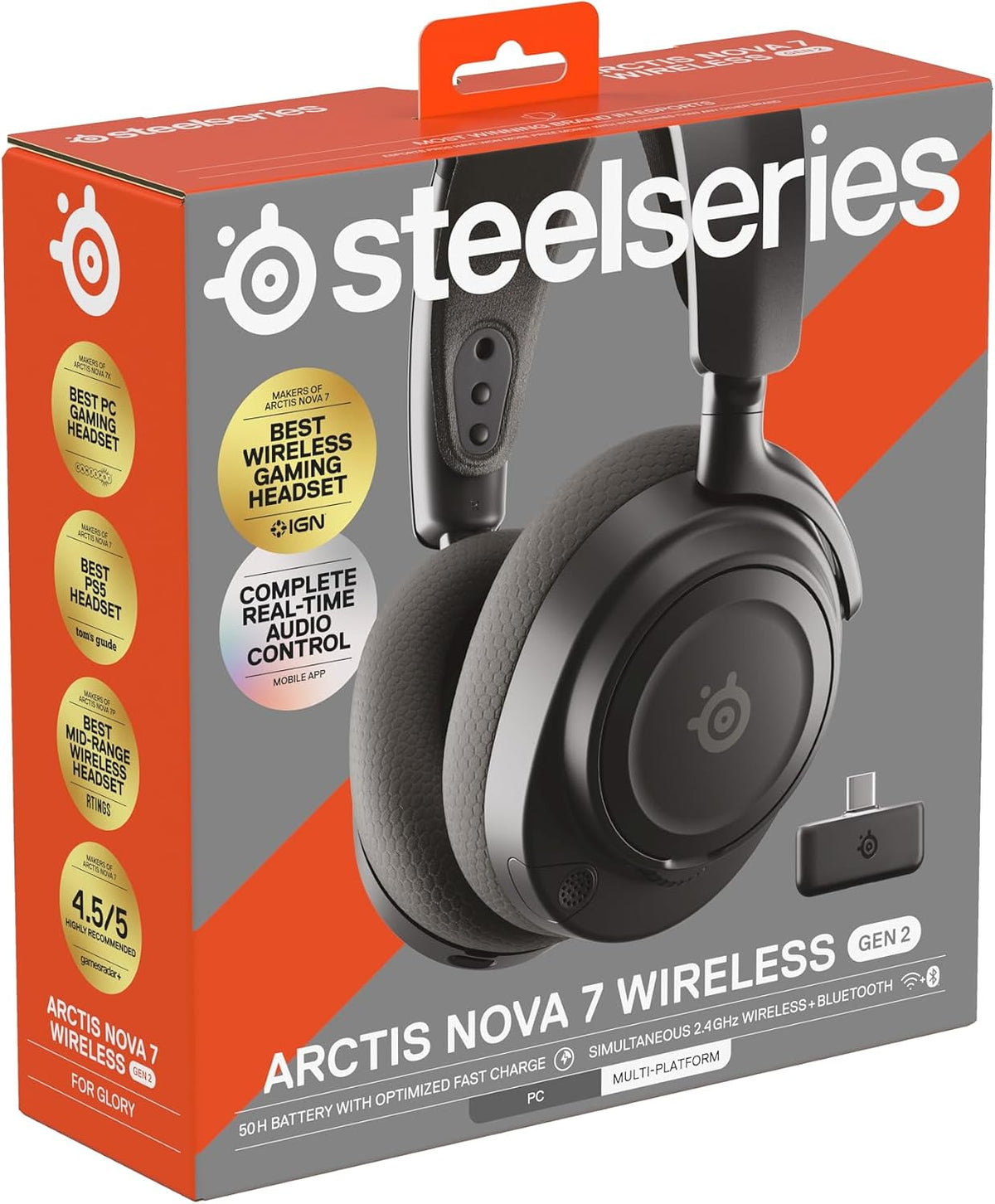 SteelSeries Arctis Nova 7 Wireless Gen 2 - Wireless Gaming Headset for PC - Compatible with PC, PS5, Switch & more - Mobile App Control - 50+ HR with Fast Charge - Mixable 2.4GHz/Bluetooth - Black