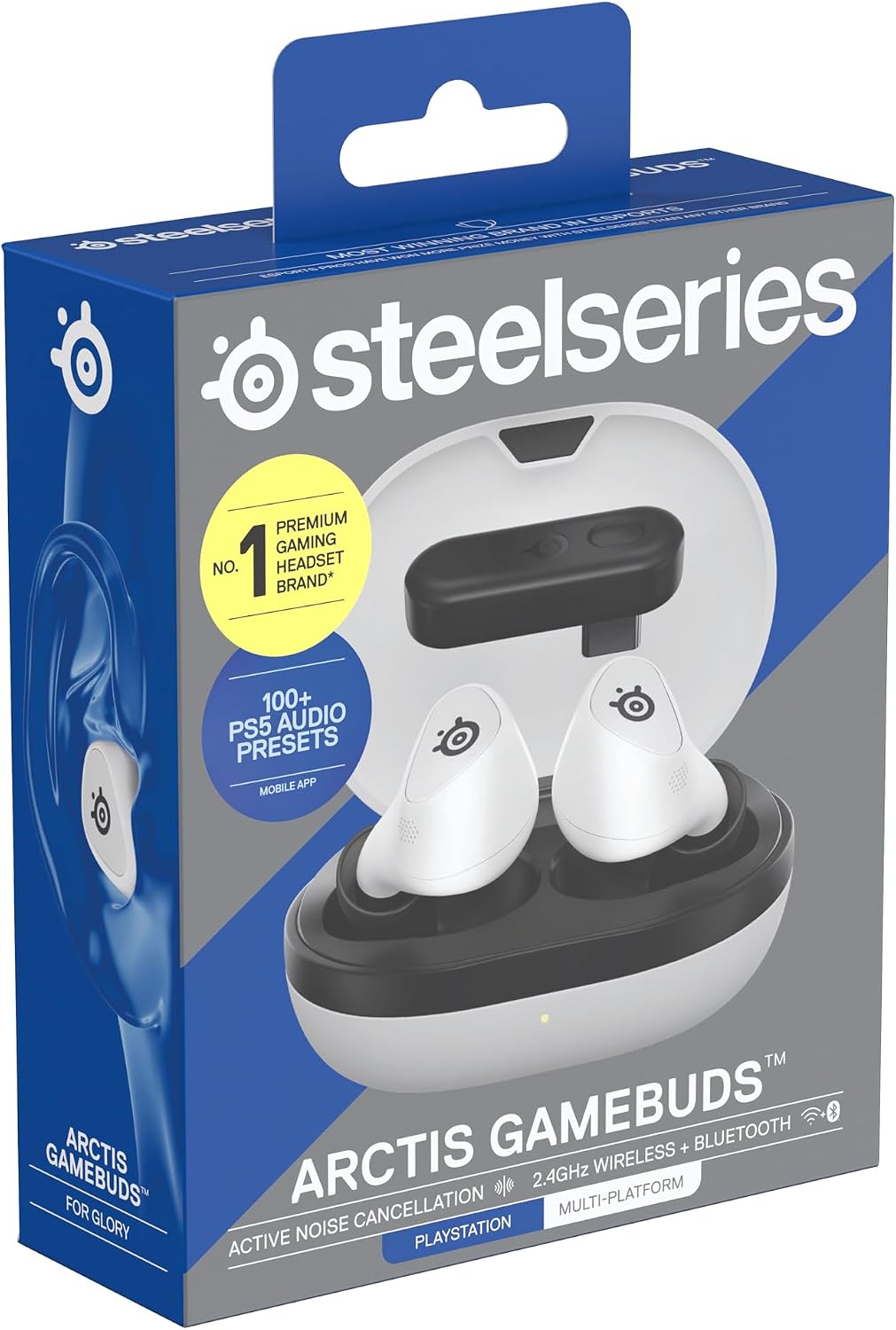 SteelSeries Arctis GameBuds for PS5 - Wireless Gaming Earbuds - 2.4GHz + BT 5.3 - ANC/Transparency - IP55 Water Resistant - 40H Battery - Wireless Charging - PS5, PC, Switch 2, Mobile - White