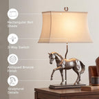 Signature Design by Ashley Sandorman Horse Table Lamp, Bronze | Stately equine polyresin sculpture base, 3-way rotary switch with dark fabric shade, Ideal for living rooms and bedrooms