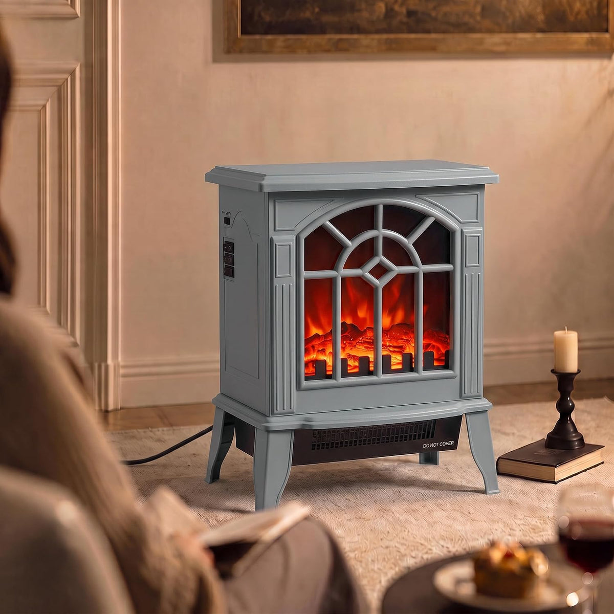 HOMCOM Freestanding Electric Fireplace LED Flame Effect 1000W/2000W, Grey