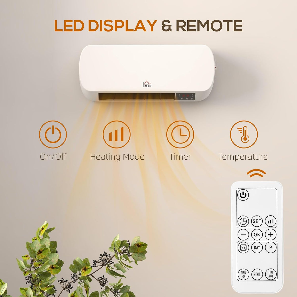 HOMCOM Wall Mounted Space Heater, 2000W Ceramic Heater, White