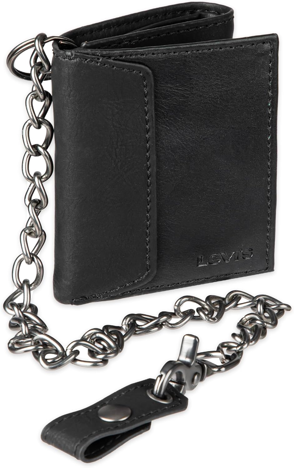 Levi's Men's Trifold Wallet - Sleek and Slim Includes ID Window and Credit Card Holder,Black with Chain