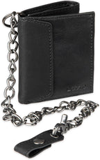 Levi's Men's Trifold Wallet - Sleek and Slim Includes ID Window and Credit Card Holder,Black with Chain