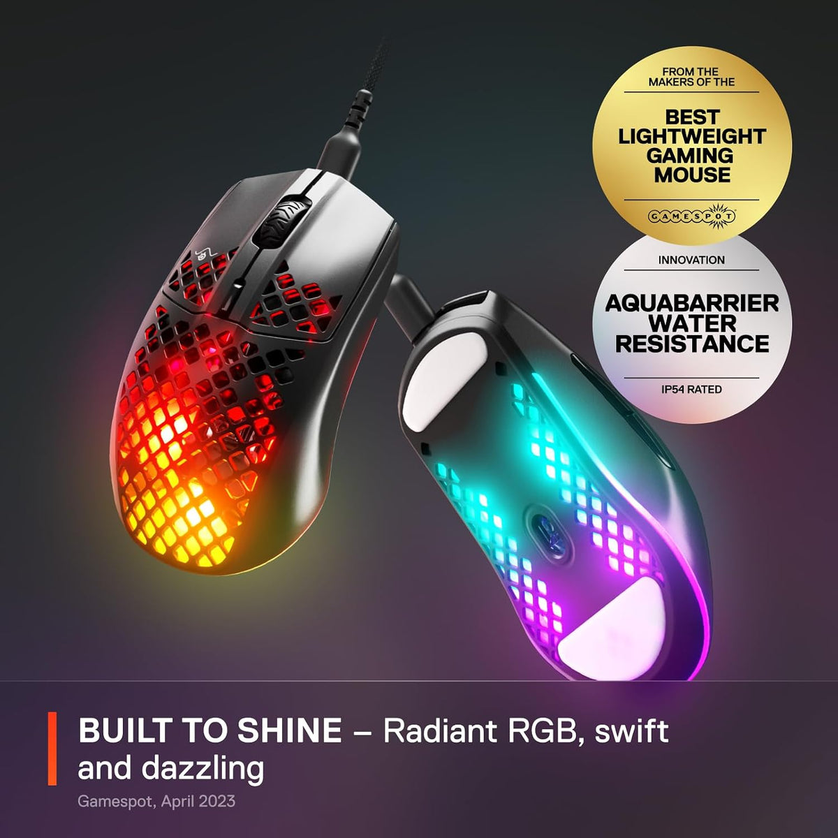 SteelSeries Aerox 3 - Holey RGB Gaming Mouse - Ultra-lightweight Water Resistant Design - 8,500 DPI TrueMove Core Optical Sensor - Onyx