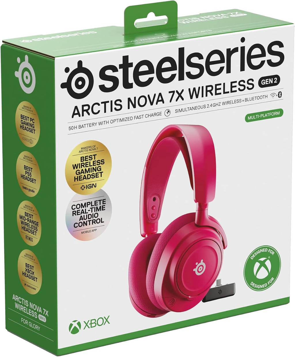 SteelSeries Arctis Nova 7X Wireless Gen 2 - Xbox Headset - Gaming Headset - Mobile App Control - 50+ HR with Fast Charge - Compatible with Xbox PC, Switch & More - Mixable 2.4GHz/Bluetooth - Magenta