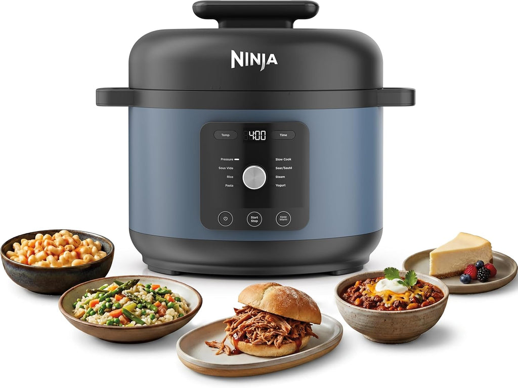 Ninja® HyperHeat™ 9-in-1 Pressure Cooker, 6.5-qt, Blue Macaron, PC201 | Cooks 2X faster, Sear, Sauté, Slow Cook, Steam & Sous Vide, 1200W, PFAS-free pot, removable SimpliServe™ pot for easy serving