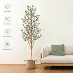 Kazeila Artificial Olive Tree 7FT Tall Faux Silk Plant for Home Office Decor Indoor Fake Potted Tree with Natural Wood Trunk and Lifelike Fruits