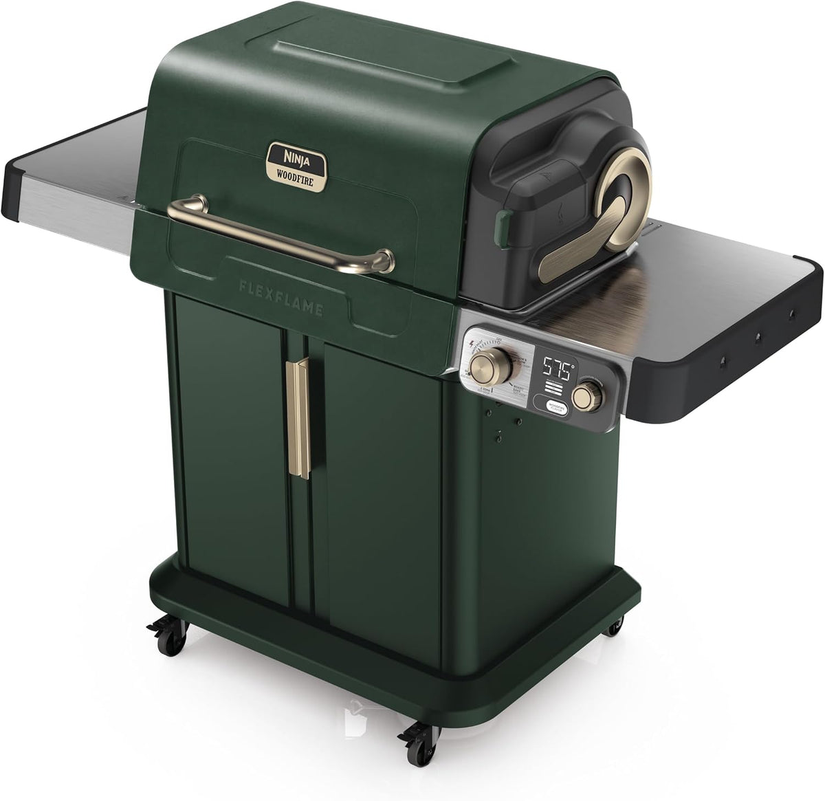 Ninja FlexFlame Grill & Smoker, Electric & Propane, 5-in-1, Green, PG301GN | Ninja FlexFlame is a 5-in-1 grill, smoker & griddle with precise 200-600°F control, fitting 3 chickens or 4 rib racks