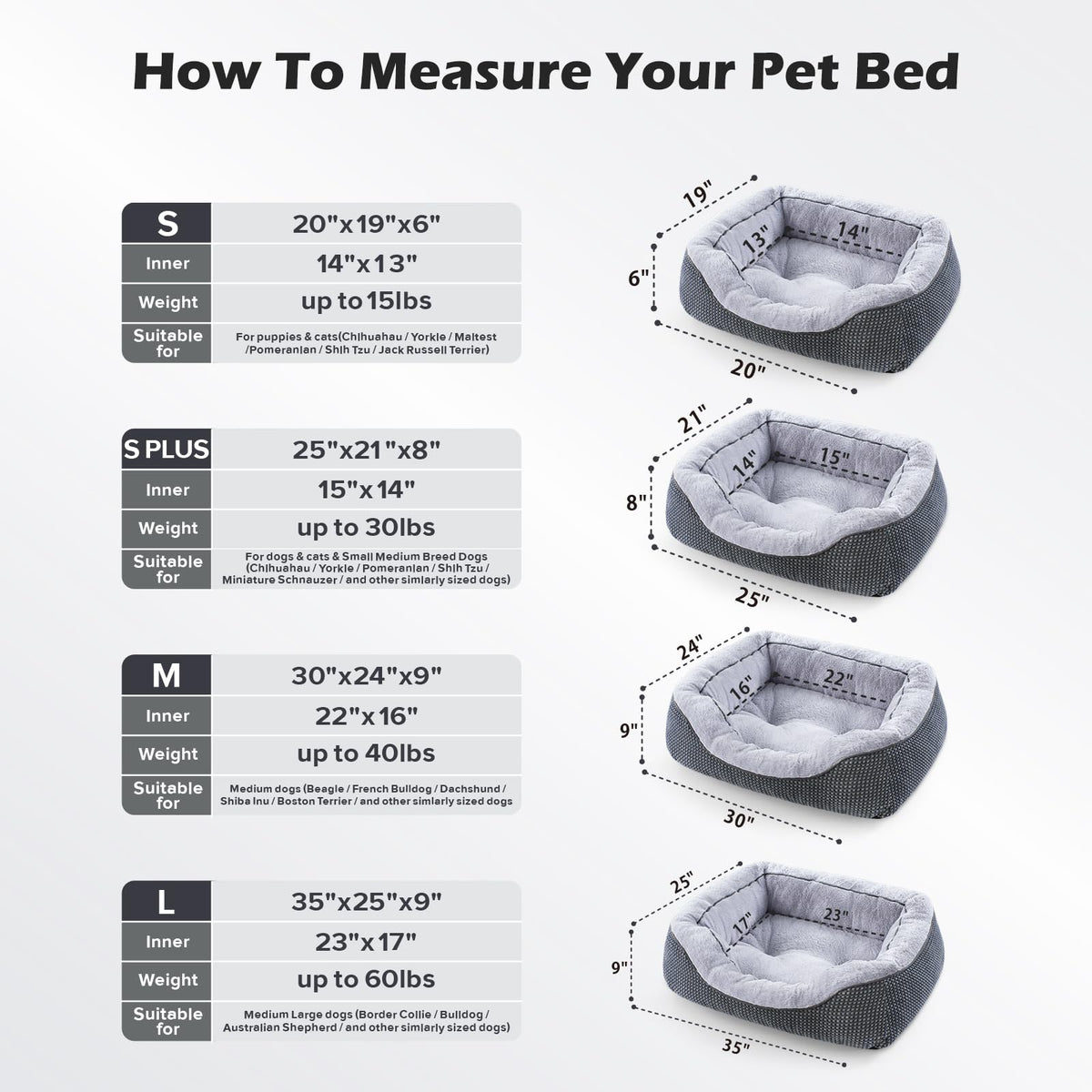 INVENHO Medium Dog Beds for Medium Dogs Washable, Rectangle Dog Bed Medium Size Dog, Orthopedic Dog Bed, Warming Soft Calming Sleeping Puppy Bed Durable Pet Bed with Anti-Slip Bottom M(30"x24"x9")