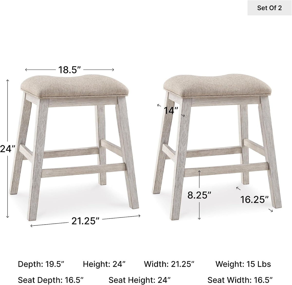 Signature Design by Ashley Skempton Counter Height Bar Stool, Set of 2 | Space-saving 24-inch farmhouse design, Supportive 18.5-inch foam-cushioned saddle seat, Distressed wood frame with footrest
