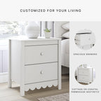 Signature Design by Ashley Bedside Table Nightstand, Scalloped, 2 Drawers | Engineered wood, Coastal farmhouse style, Scalloped edge, Youth bedroom use, Hallityn Series