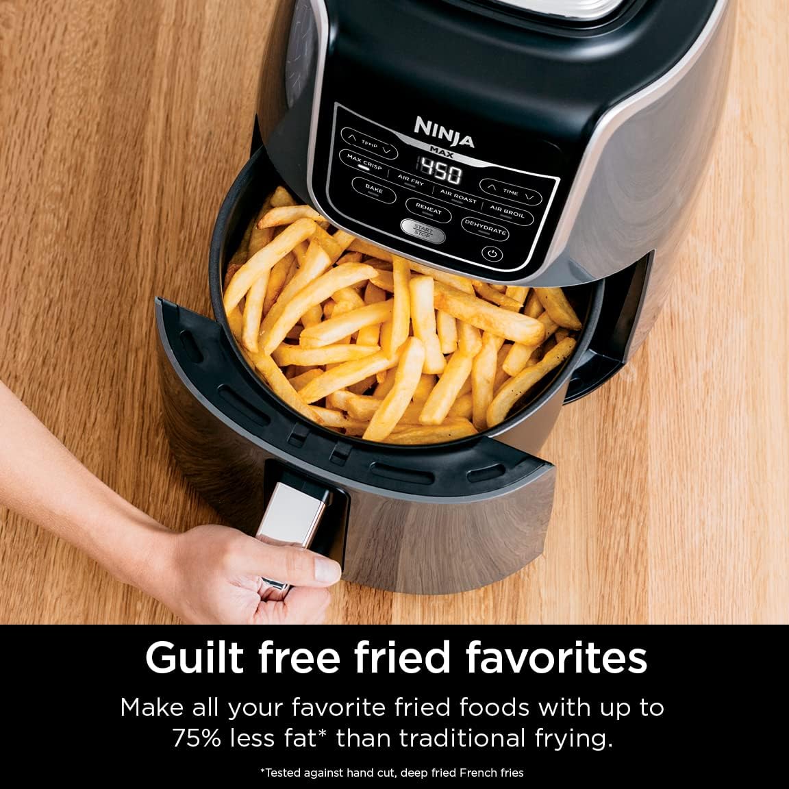 Ninja Air Fryer Max XL, 5.5 Qt, 7-in-1, Grey, AF161 | Max crisp, air fry, roast, broil, bake, reheat, dehydrate, 450F max, Fits 3 lbs fries