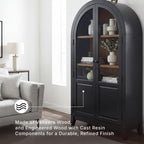 Signature Design by Ashley Tall Arched Display Cabinet, Black/Natural | Tall display console with tempered glass doors and 3 spacious shelves, Easy 15-minute assembly, Dagandale