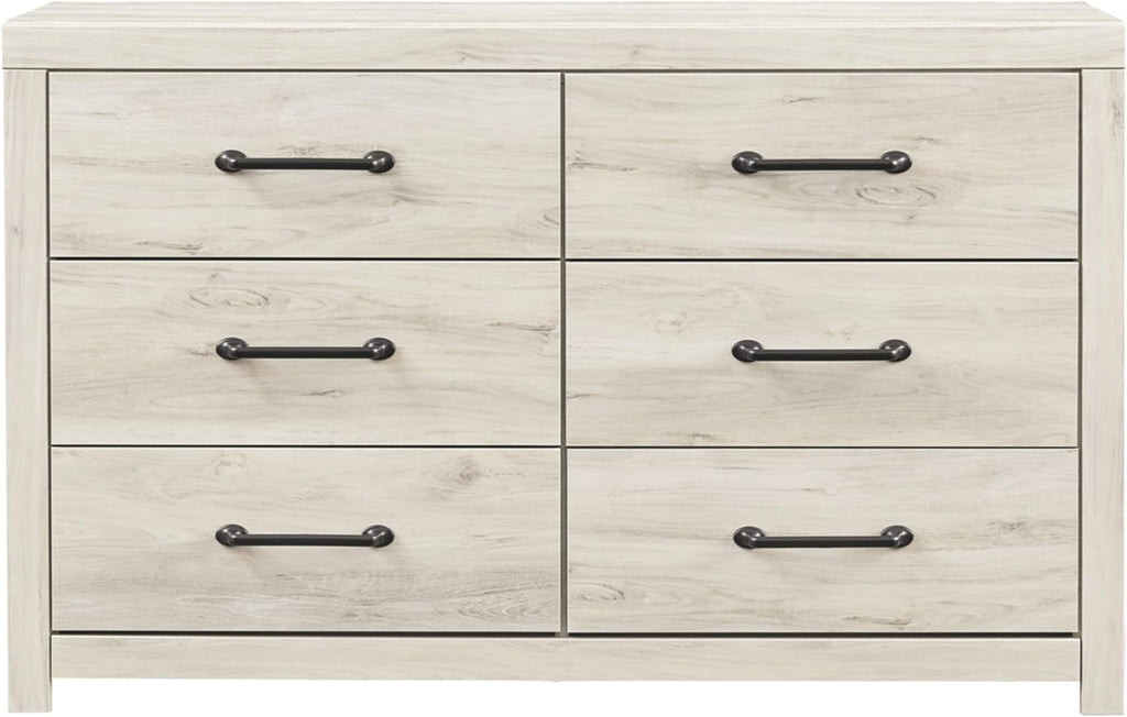 Signature Design by Ashley Cambeck 6 Drawer Dresser, Farmhouse White Wood | 59"W double dresser in engineered wood and decorative laminate, 6 drawers with faux linen lining, Includes tip restraint