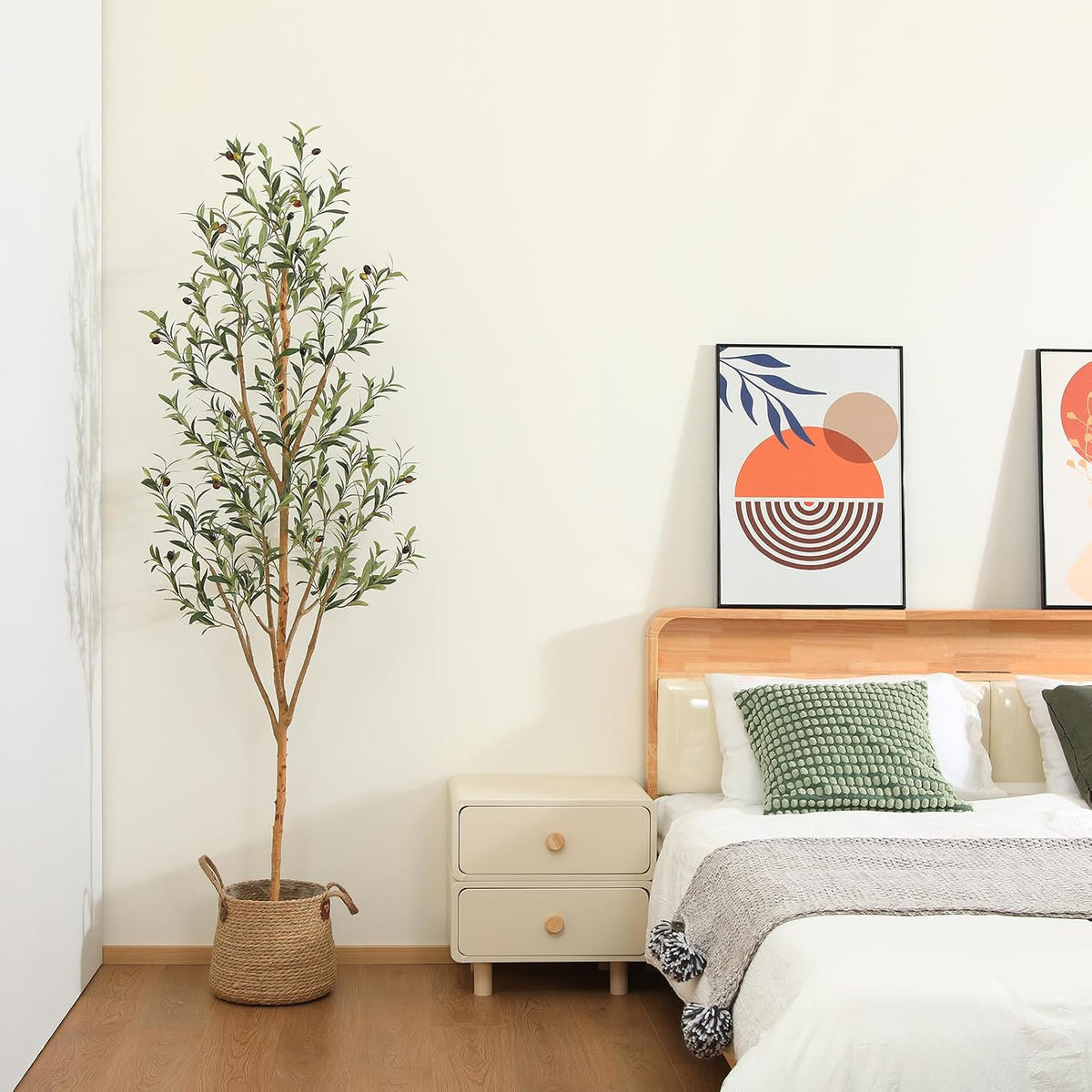 Kazeila Artificial Olive Tree 7FT Tall Faux Silk Plant for Home Office Decor Indoor Fake Potted Tree with Natural Wood Trunk and Lifelike Fruits