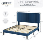 Allewie Queen Bed Frame, Velvet Upholstered Platform Bed with Adjustable Vertical Channel Tufted Headboard, Mattress Foundation with Strong Wooden Slats, Box Spring Optional, Easy Assembly, Navy Blue