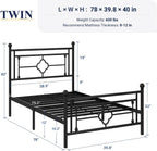 Allewie Twin Size Metal Platform Bed Frame, Victorian Headboard, Black