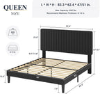 Allewie Queen Bed Frame, Velvet Upholstered Platform Bed with Vertical Channel Tufted Headboard, Mattress Foundation with Strong Wooden Slats, Box Spring Optional, Easy Assembly, Black