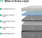 Novilla King Size Mattress, 12 Inch Gel Memory Foam King Mattress in a Box