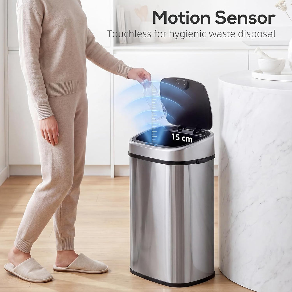 HOMCOM 58L Motion Sensor Bin Automatic Touchless for Kitchen Silver Tone