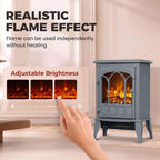 HOMCOM Electric Fireplace Stove, Freestanding Log Burner 1000W/2000W, Grey