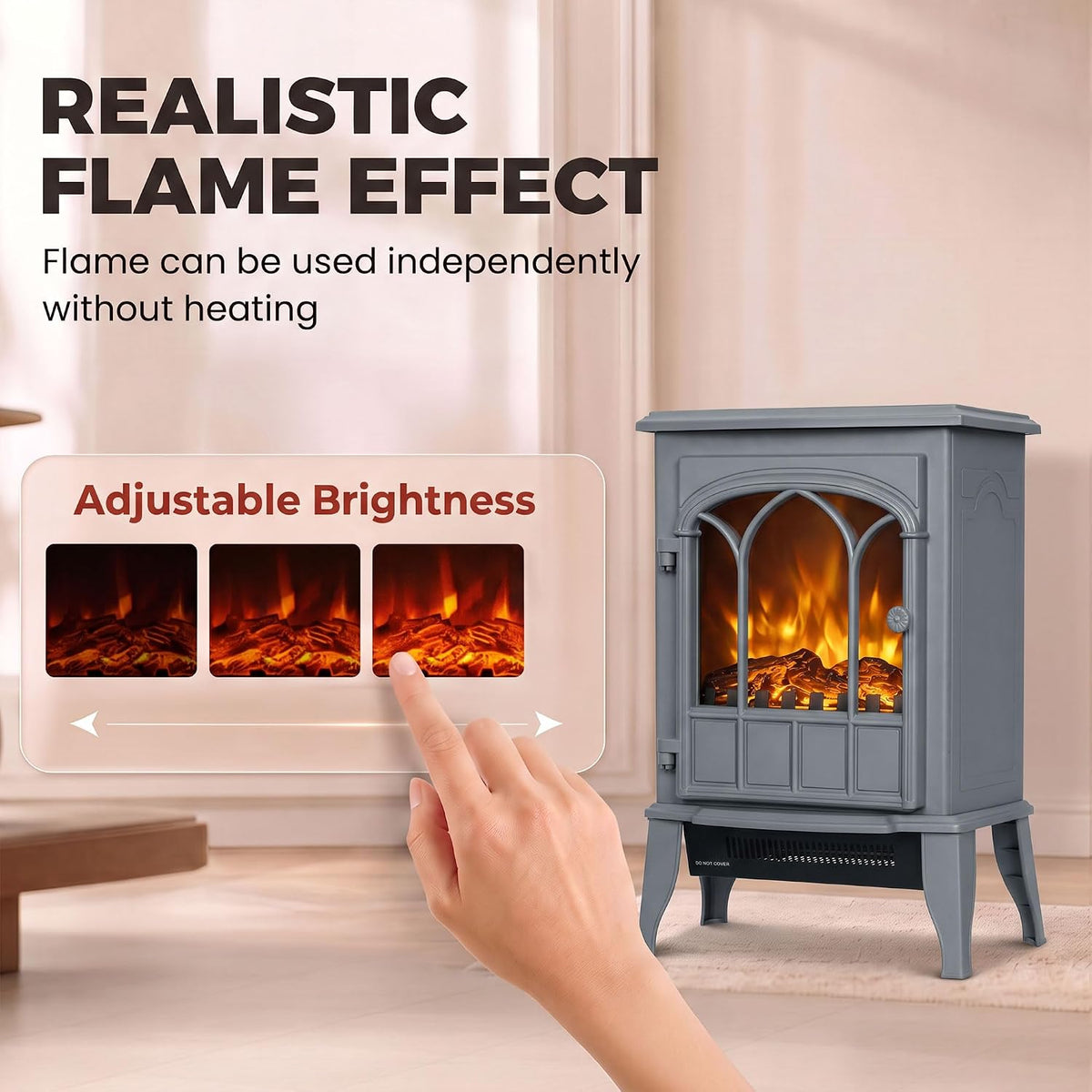 HOMCOM Electric Fireplace Stove, Freestanding Log Burner 1000W/2000W, Grey