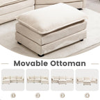 ROWHY 112'' Sectional Modular Cloud Couch, Oversized 5 Seat Couches U Shaped Sofa with 2 Movable Ottomans, 2 Throw Pillows, Upholstered Corduroy U Shape Comfy Deep Couches for Living Room, Beige