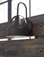 Signature Design by Ashley Drystan King Panel Headboard, Brown | Engineered wood laminate, Built-in LED sconces, Dual USB charging ports, Rustic industrial style
