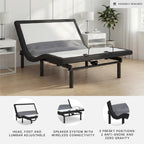 Signature Design by Ashley Adjustable Bed Frame Full Size with Audio | Sturdy metal adjustable bed with lumbar support, Built-in massage and wireless speakers, Charcoal gray upholstery