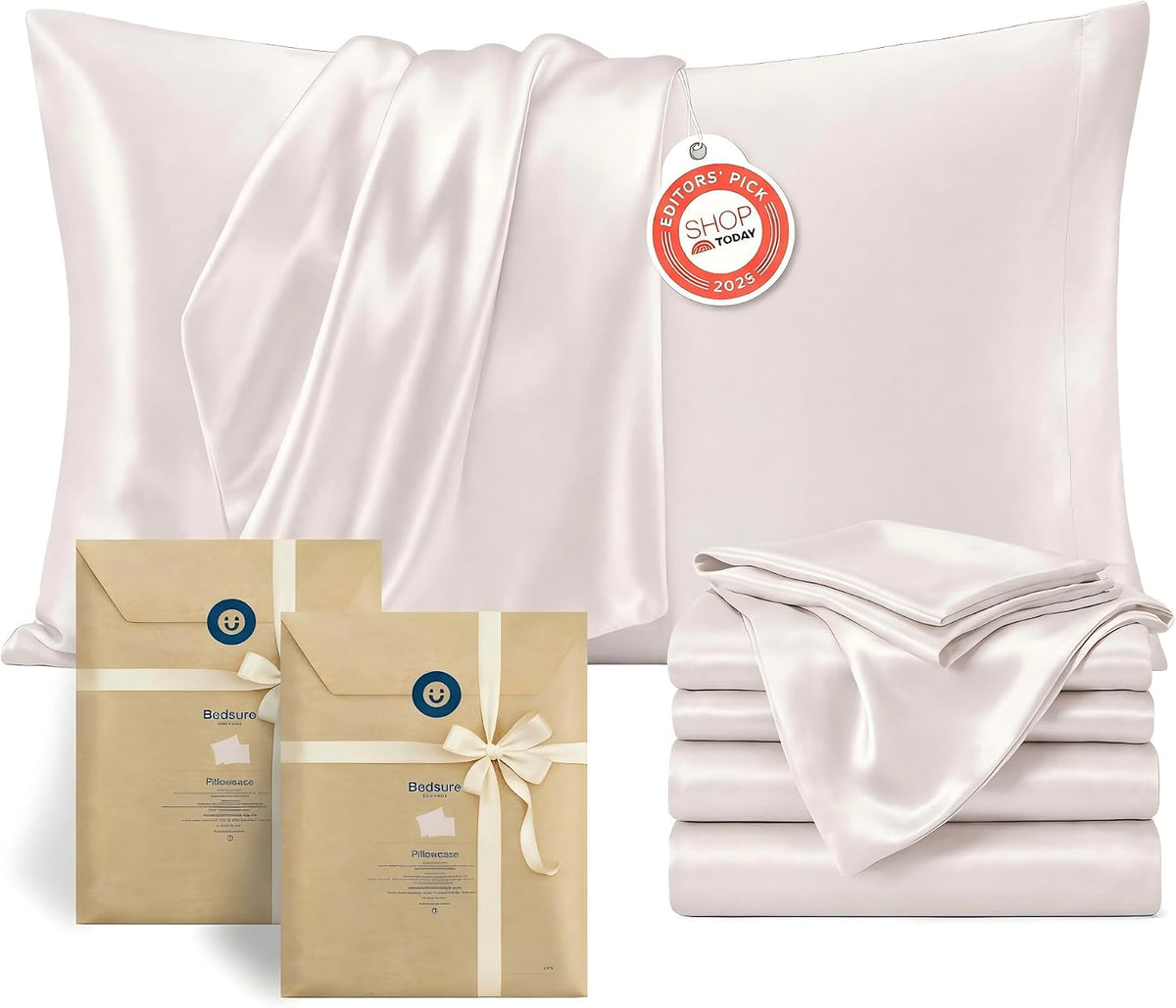 Bedsure Satin Pillowcases Queen Set of 2, Similar to Silk Pillow Cases Pink