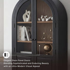 Signature Design by Ashley Tall Arched Display Cabinet, Black/Natural | Tall display console with tempered glass doors and 3 spacious shelves, Easy 15-minute assembly, Dagandale