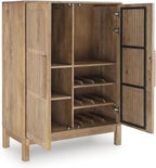Signature Design by Ashley Solid Mango & Engineered Wood Bar Cabinet | Solid mango wood liquor cabinet, Built-in bottle and stemware racks, Minor assembly for lounges, Pellamour Series