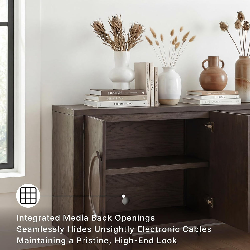 Signature Design by Ashley Accent Cabinet, 72" Dark Brown Credenza, Veeda | Premium oak veneer construction, 72-inch TV stand, Media console with cord management, Contemporary 4-door sideboard