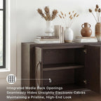 Signature Design by Ashley Accent Cabinet, 72" Dark Brown Credenza, Veeda | Premium oak veneer construction, 72-inch TV stand, Media console with cord management, Contemporary 4-door sideboard