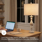 Signature Design by Ashley Table Lamps Set of 2, Tall Farmhouse, Whitewash | Durable 33-inch H cast resin pedestal base, Light fabric drum shade, Farmhouse style for end tables, Bernadate Series