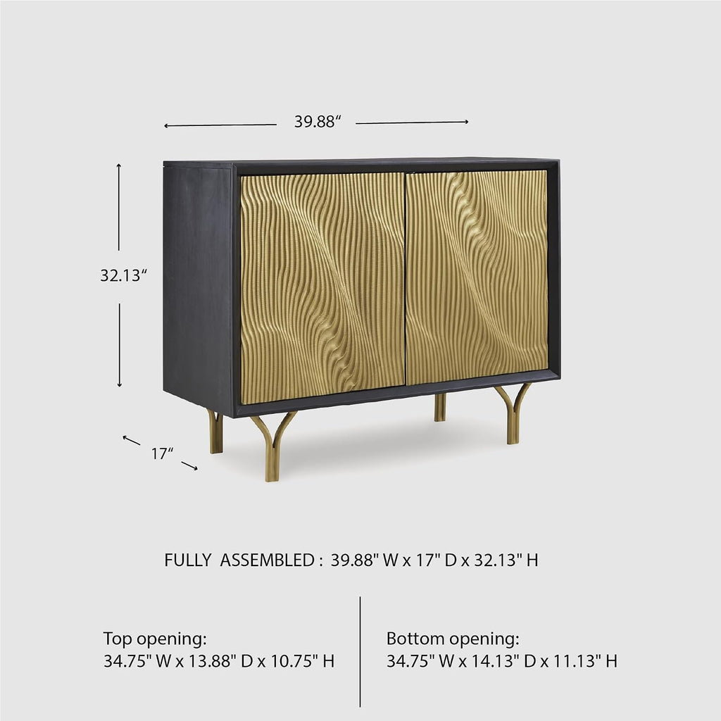 Signature Design by Ashley Tayner Contemporary Accent Cabinet with 2 Doors and 1 Shelf, Black & Metallic
